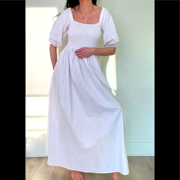 New Peasant milkmaid princess poet puff sleeve thick 100% cotton maxi dress. - Picture 9 of 14